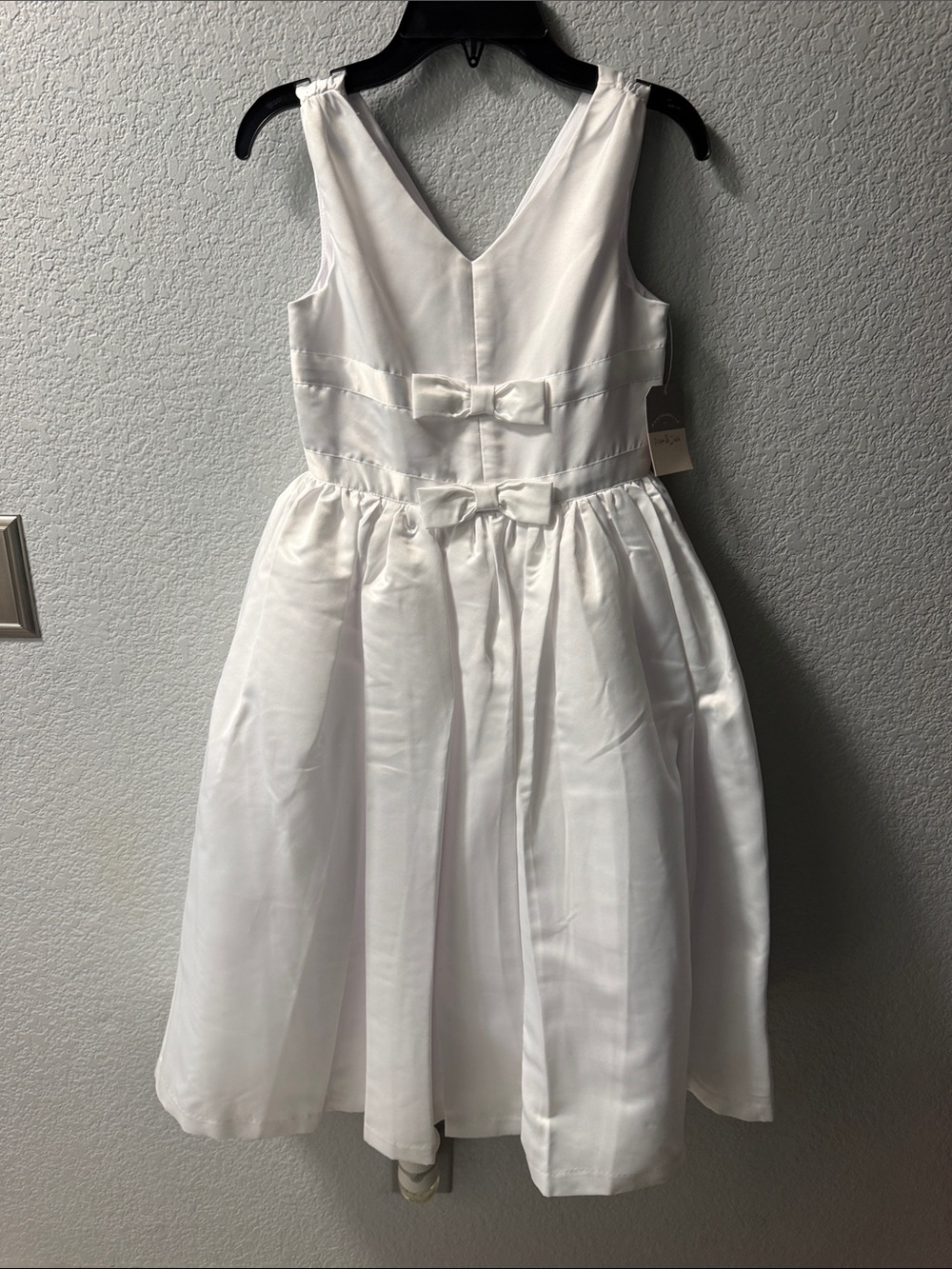 White Satin Bow-Accent Girls' Dress